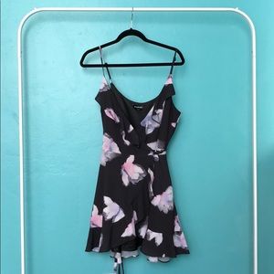Bebe Black Floral Wrap Dress